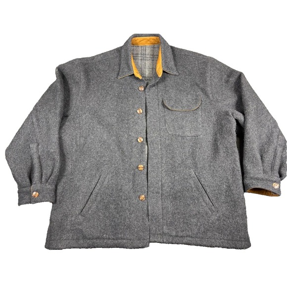 Devon Harris Coat Mens XXL Wool Jacket Gray Full Zip Suede Leather‎ Collar Lined - Picture 1 of 10